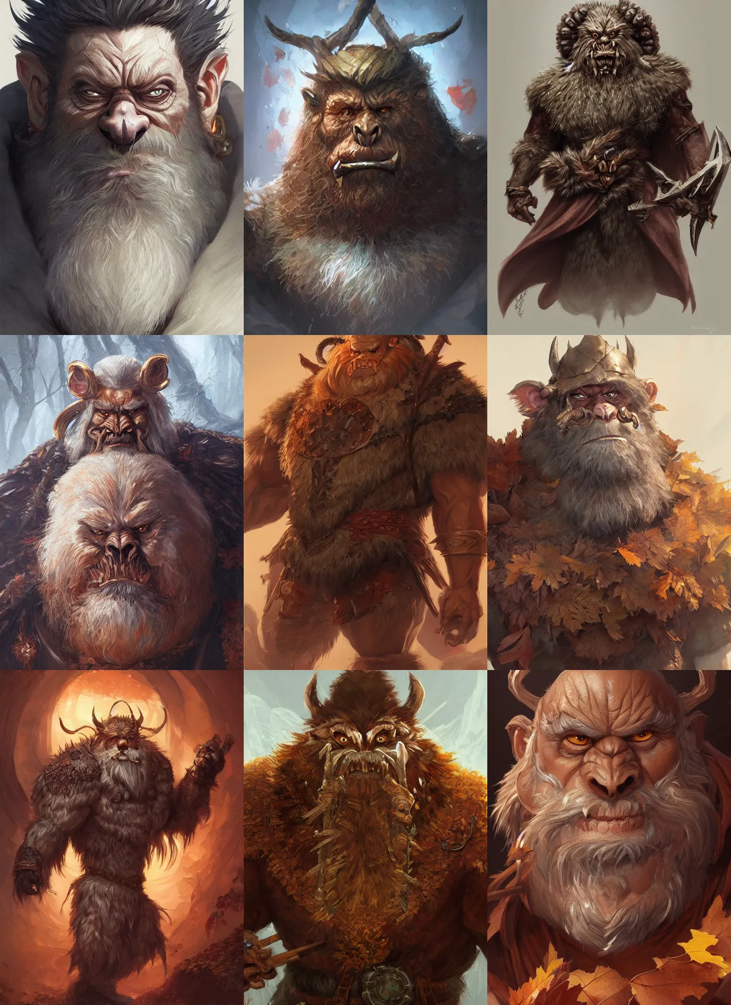 Prompt: autumnal bugbear emperor, d & d, fantasy, portrait, highly detailed, digital painting, trending on artstation, concept art, sharp focus, illustration, art by artgerm and greg rutkowski and magali villeneuve