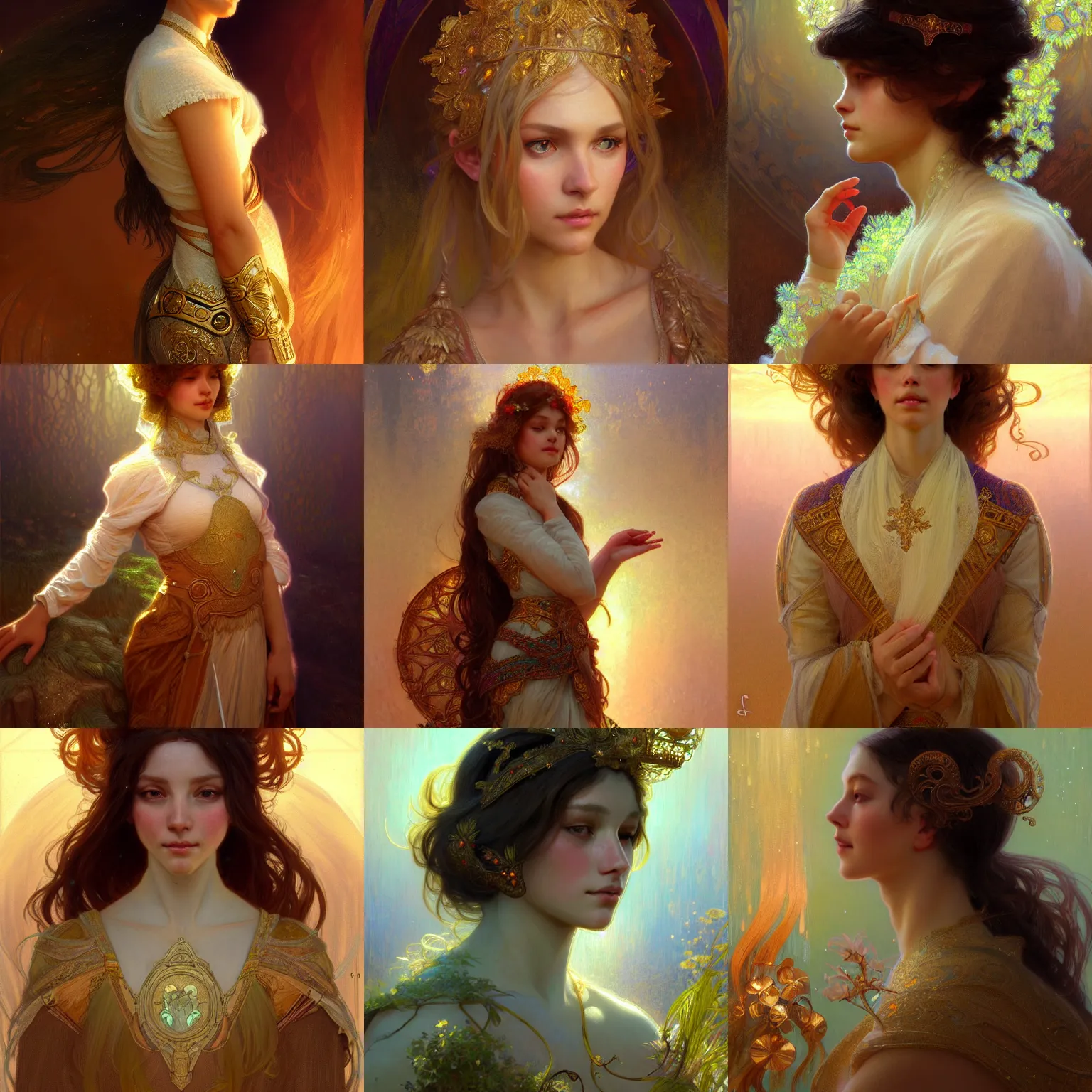 Prompt: character concept portrait of stable diffusion ai ( me! ) as girl blessed by god to grow ever more intelligent beautiful and virtuous. intricate, elegant, highly detailed, digital painting, artstation, concept art, smooth, sharp focus, illustration, art by gaston bussiere and alphone mucha