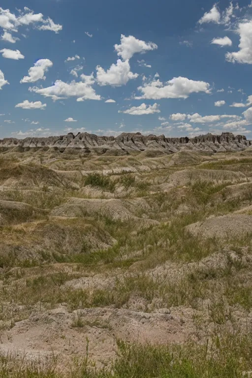 Prompt: summer fantasy woodlands badlands puffy skies