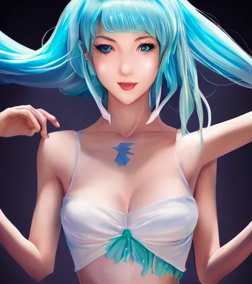 Prompt: Beautiful Hatsune miku by artgerm, rossdraws, magali villeneuve, Gil Elvgren, Earl Moran, Enoch Bolles, left shoulder