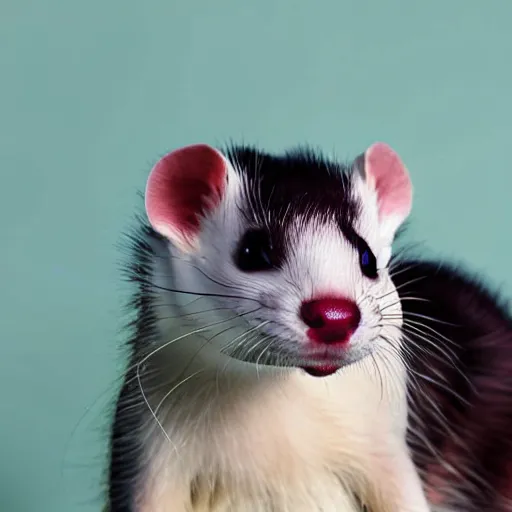 Image similar to ferret wearing clown makeup