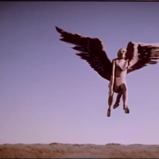 Image similar to movie still of pegasus flying, cinematic composition, cinematic light, criterion collection, by david lynch