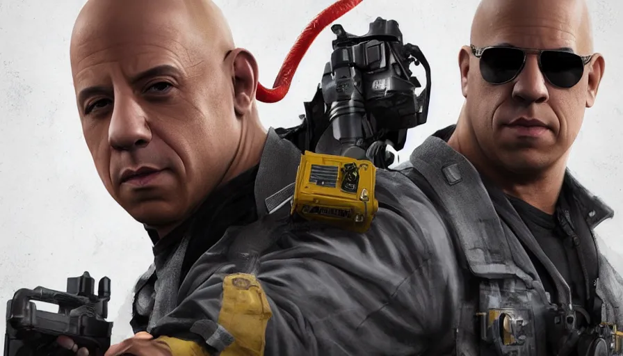 Prompt: Vin Diesel is a Ghostbuster, hyperdetailed, artstation, cgsociety, 8k