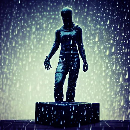 Image similar to cyberpunk statue, rain, space, galaxy