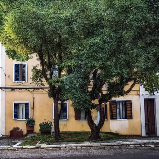 Prompt: a small house with trees in the background, rome style