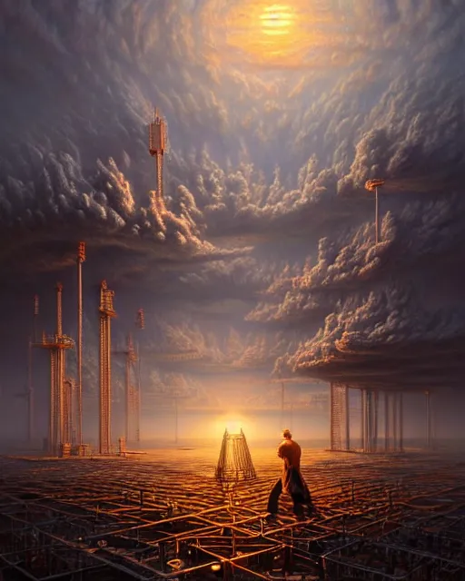 Image similar to a hyper - detailed 3 d render like a oil painting of the construction of a unified theory, surrealism!!!!! surreal concept art, lifelike, photorealistic, digital painting, aesthetic, smooth, sharp focus, artstation hd, by greg rutkowski, bruce pennington, valentina remenar and asher duran,