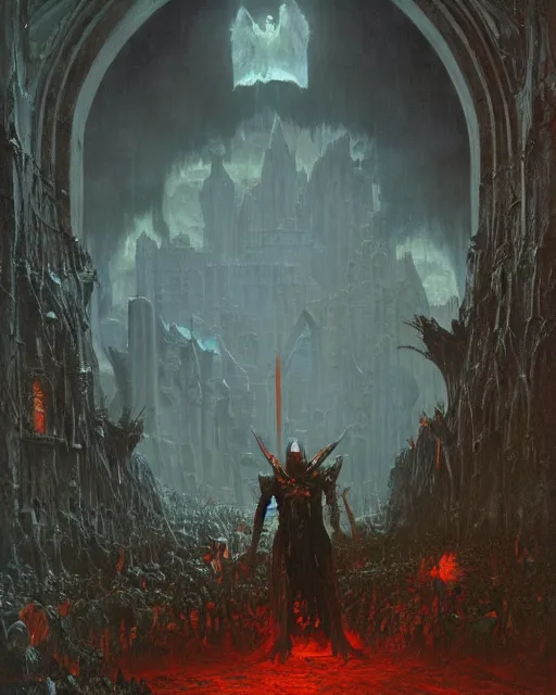 Image similar to the death knight waits, by Thomas Cole and Wayne Barlowe