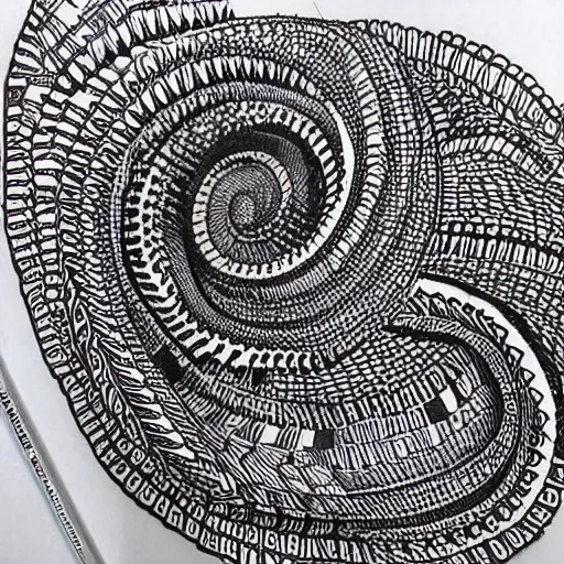 Prompt: intricately detailed looping woven pen and ink doodles