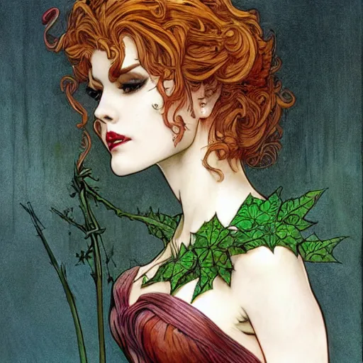 Image similar to a beautiful and detailed magic the gathering card of a seductive poison ivy dressed as a lawyer in the big city, dark eyeliner, intricate, elegant, highly detailed, digital painting, artstation, concept art, matte, sharp focus, illustration, art by rebecca guay and by arthur rackham and by alphonse mucha and by john william waterhouse