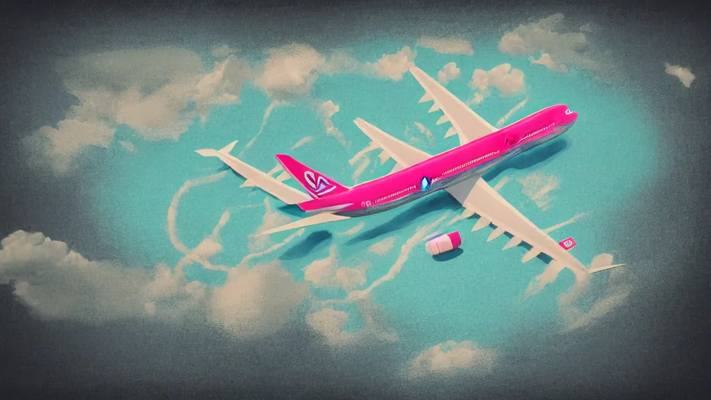 Prompt: narita airport, 7 4 7 airplane landing, a collage painting, in the style of wes anderson, lola dupre, david hockney, isolated on negative space background dark monochrome neon spraypaint accents volumetric octane render