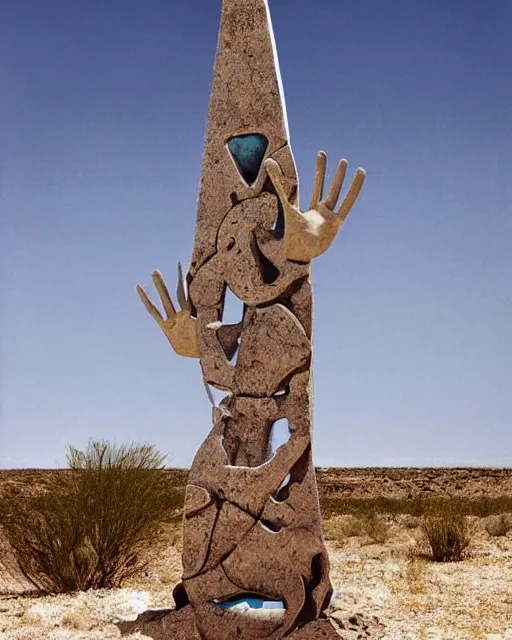 Image similar to surrealist pagan monument in the desert, strange surrealism, clean