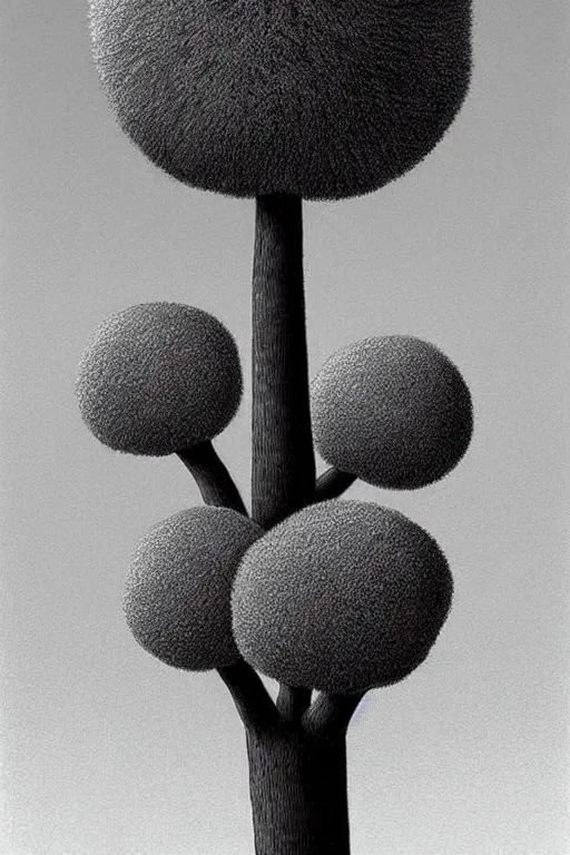 Image similar to a pompom tree viewed from a low angle, digital illustration by chris van allsburg and artgerm, intricate details, surreal, photorealistic, award winning