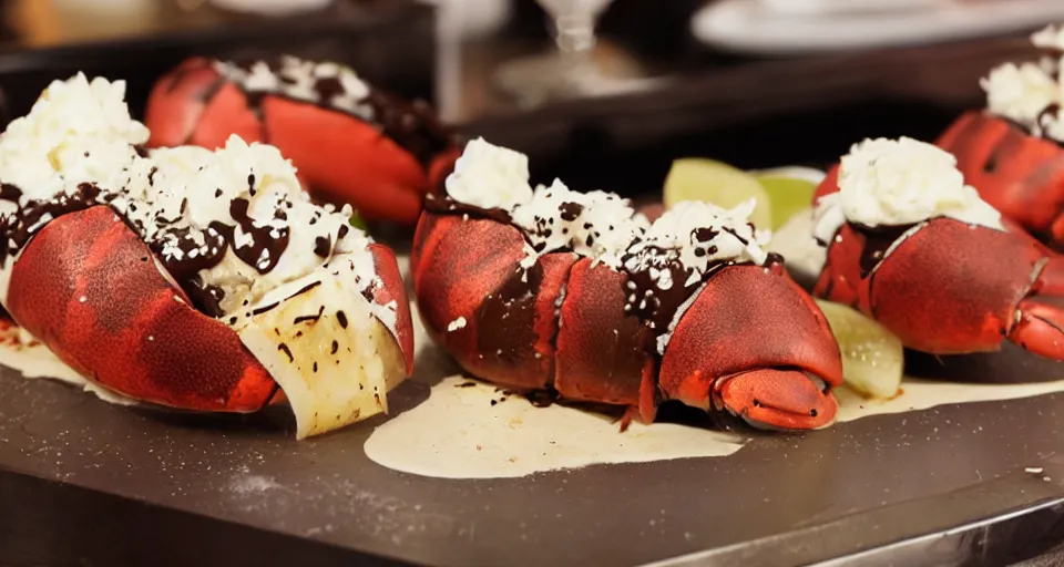 Image similar to chocolate lava stuffed lobster roll promotional image