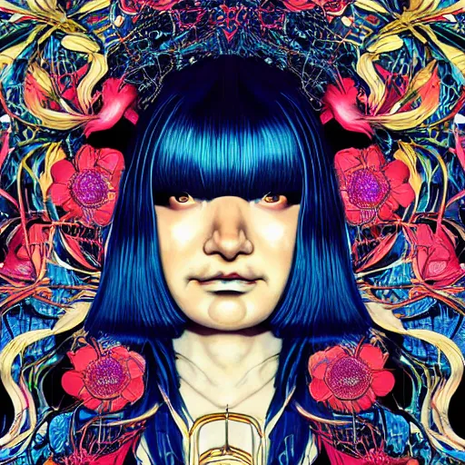 Image similar to portrait of crazy beautiful singer sia kate isobelle furler, big ribbon, ymmetrical, by yoichi hatakenaka, masamune shirow, josan gonzales and dan mumford, ayami kojima, takato yamamoto, barclay shaw, karol bak, yukito kishiro