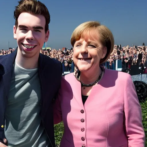 Image similar to hardwell taking a photo with angela merkel at airbeat one