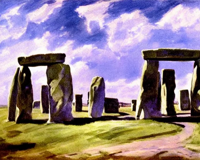 Image similar to painting of Stonehenge by John Singer Sargent