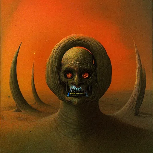 Prompt: demon in the galaxy planet made by zdzislaw beksinski