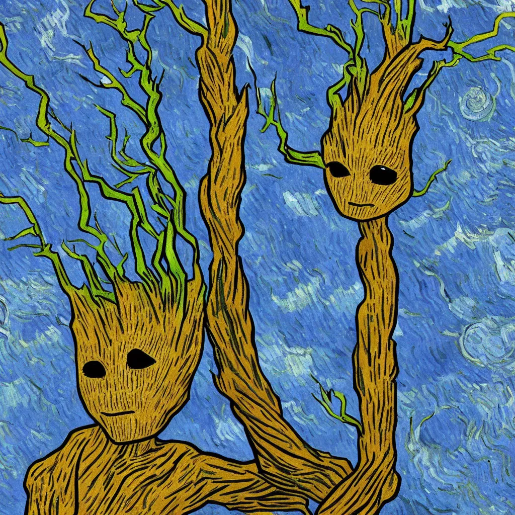 Image similar to Groot Painted by Vincent Van Gogh high quality 8k