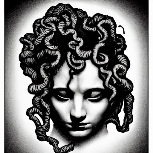 Prompt: sad medusa, chiaroscuro, theatrical, dramatic lighting