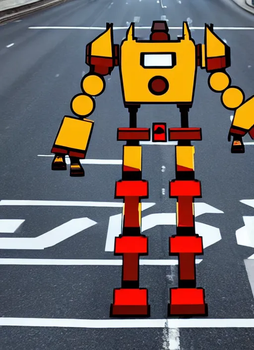 Prompt: a giant mecha robot made out of road signs walking down a street, photorealistic, highly detailed, hyper realistic, cinimatic, 8 k,