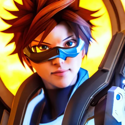 Prompt: tracer from overwatch as a real person, cinematic, volumetric lighting, f 8 aperture, cinematic eastman 5 3 8 4 film, photorealistic