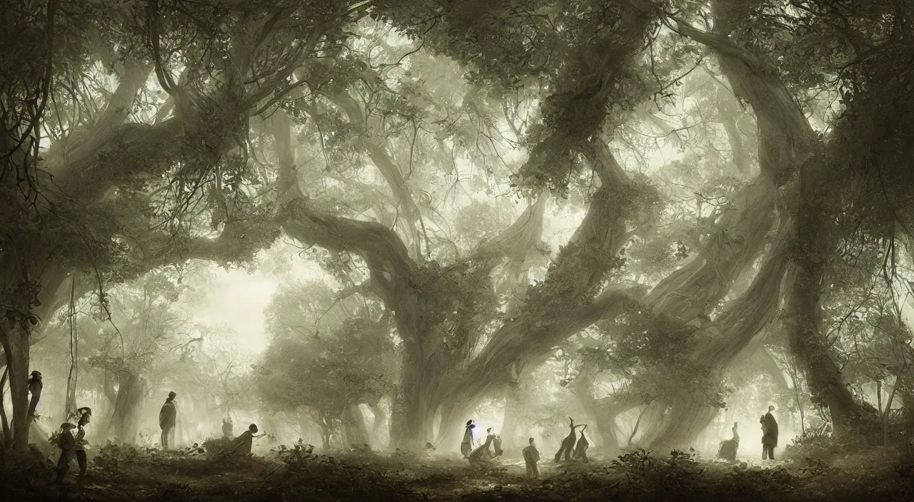 Image similar to huge leaves. edward gorey, andreas achenbach, artgerm, mikko lagerstedt, zack snyder, tokujin yoshioka