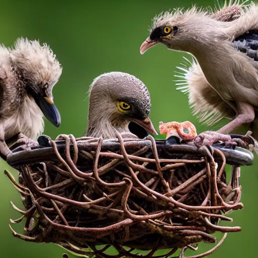 Image similar to Cuckoo chicks in nest being fed by an octopus national geographic photography