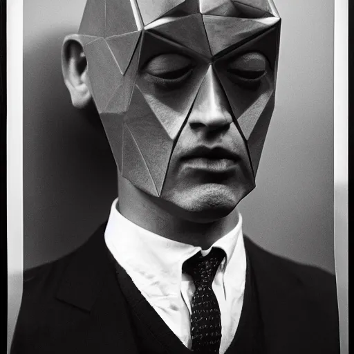 Prompt: A man whose head is shaped like an octahedron, 8k Leica photograph