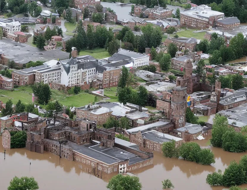 Image similar to dalhousie university in ruins, and flooded