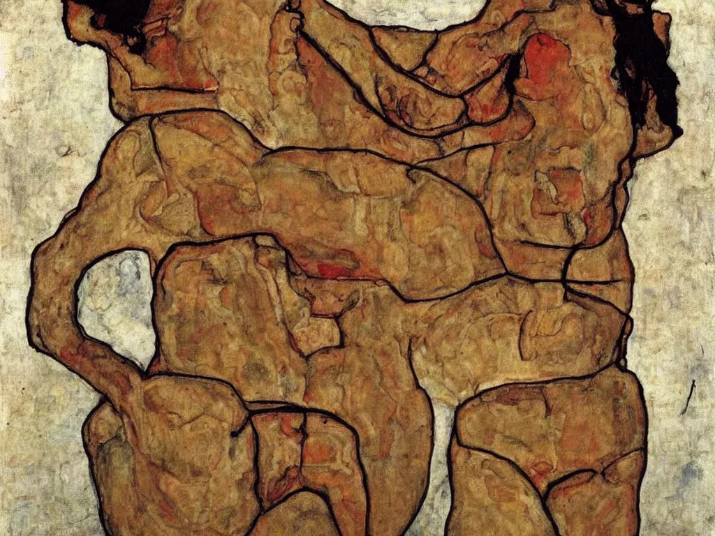 Prompt: Egon Schiele painting of female figure