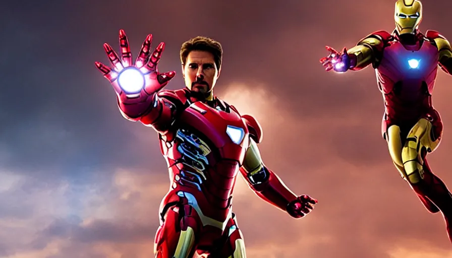 Image similar to Tom Cruise as Iron Man, detailed high contrast lighting, spherical lens, IMAX cinematography by Roger Deakins 4k