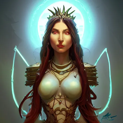 Image similar to Portrait of Kerrigan, the Queen of Blades, as a high priestess dungeons and dragons character, mattepainting concept Blizzard pixar maya engine on stylized background splash comics global illumination lighting artstation lois van baarle, ilya kuvshinov, rossdraws