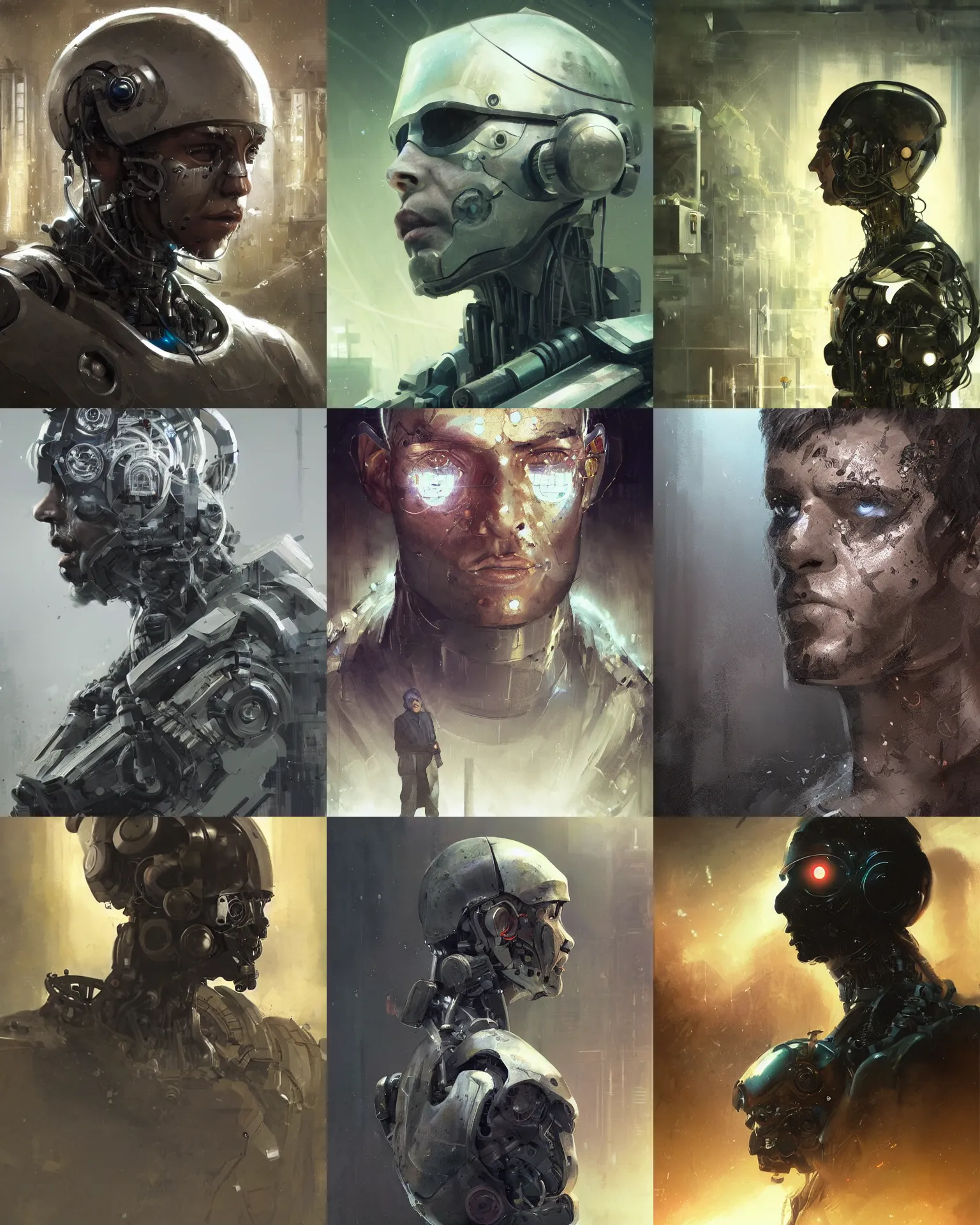 Image similar to a laboratory technician man with cybernetic enhancements seen from a distance, scifi character portrait by greg rutkowski, craig mullins, 1 / 4 headshot, cinematic lighting, dystopian scifi outfit, profile picture, mechanical, cyborg, half robot