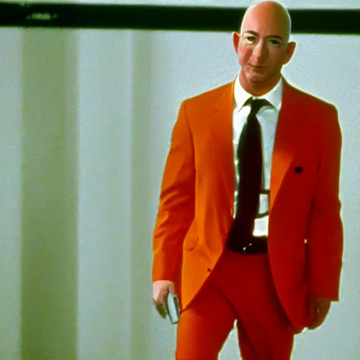 Prompt: jeff bezos as mr orange in reservoir dogs, opening credits, group walking together, 3 5 mm film, high quality film, big screen, cinematic