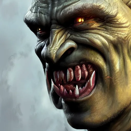 Image similar to a orc, hyper realistic, digital painting, photorealistic, in the style of greg rutkowski, detailed face