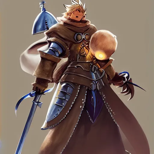 Prompt: heroic character design of anthropomorphized beaver, whimsical beaver , portrait, holy medieval crusader, holding enormous mace, final fantasy tactics character design, character art, whimsical, vibrant, stunning, lighthearted, concept art, volumetric lighting, highly detailed, Akihiko Yoshida