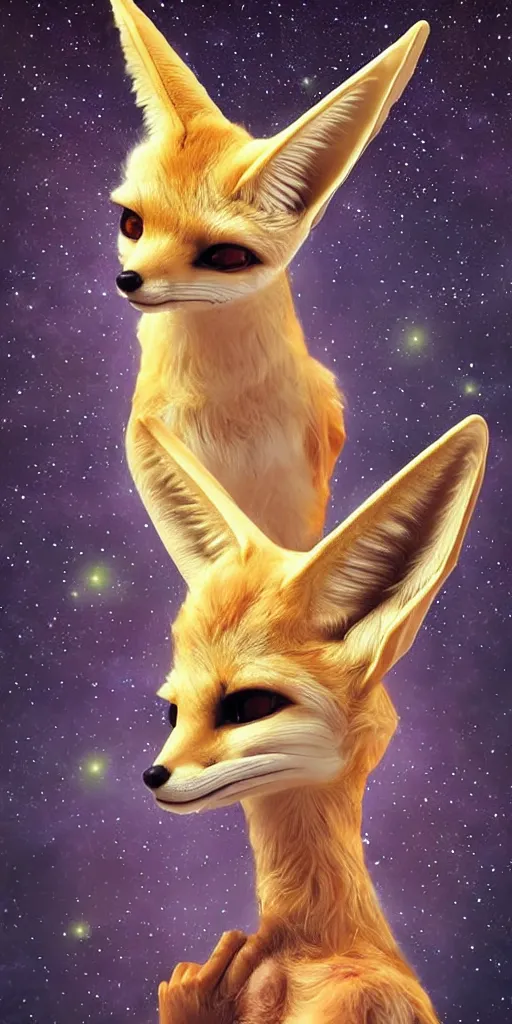 Image similar to a humanoid fennec fox being, the absolute master and creator of the universe with infinite wisdom and cosmos inter - dimensional connection, incredible digital art, realistic, masterpiece