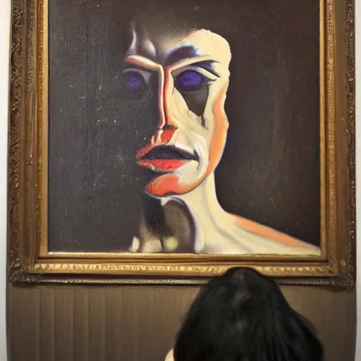 Image similar to The iconic dark, disturbing portrait in oils by Francis Bacon: Study after Velázquez's Portrait of My Little Pony (1953). Bacon continued the my little pony theme with obsessive intensity throughout the following decade and intermittently in the 1960s. The open-mouthed motif seen is this piece is one of the painter’s most iconic images and attributed to a group known as the ‘screaming ponys’.