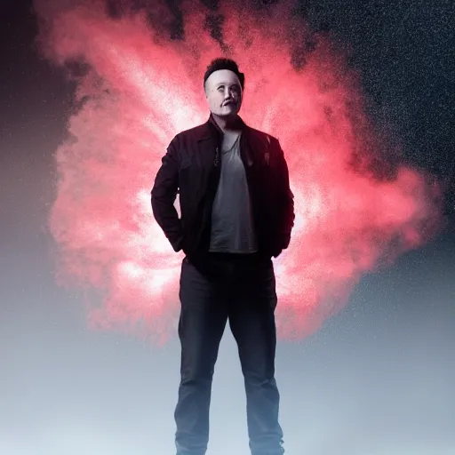 Prompt: elon musk made of smoke simulation smoke particles octane render houdini mesh emitting particles