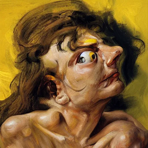 Image similar to high quality high detail painting by lucian freud and frank frazetta, hd, yellow