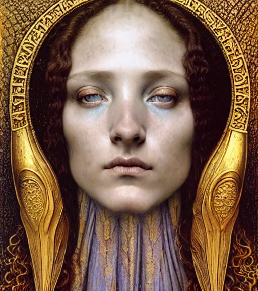 Prompt: detailed realistic beautiful young medieval queen face portrait by jean delville, gustave dore and marco mazzoni, art nouveau, symbolist, visionary, gothic, pre - raphaelite. horizontal symmetry by zdzisław beksinski, iris van herpen, raymond swanland and alphonse mucha. highly detailed, hyper - real, beautiful