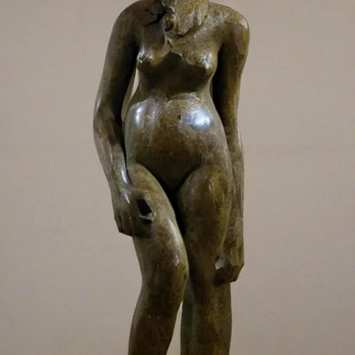Prompt: representation of a young woman with a happy face in the year 1933 sculpture by Sir Jacob Epstein