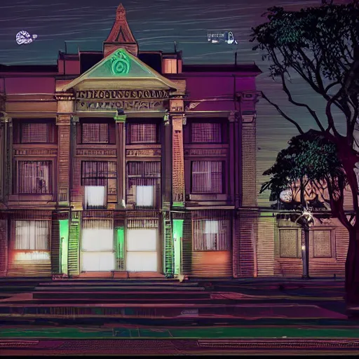 Prompt: Universidad de Buenos Aires in a cyberpunk style, digital art