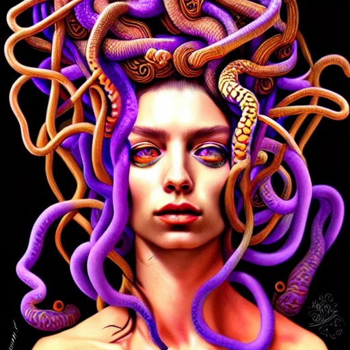 Prompt: an extremely psychedelic portrait of medusa, surreal, lsd, face, detailed, intricate, elegant, lithe, highly detailed, digital painting, artstation, concept art, smooth, sharp focus, illustration