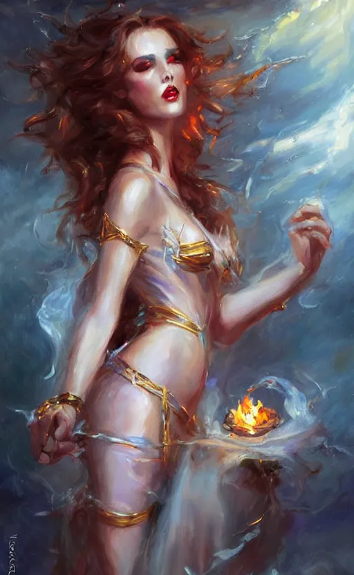 Image similar to Lightning goddessl. by Konstantin Razumov, horror scene, highly detailded