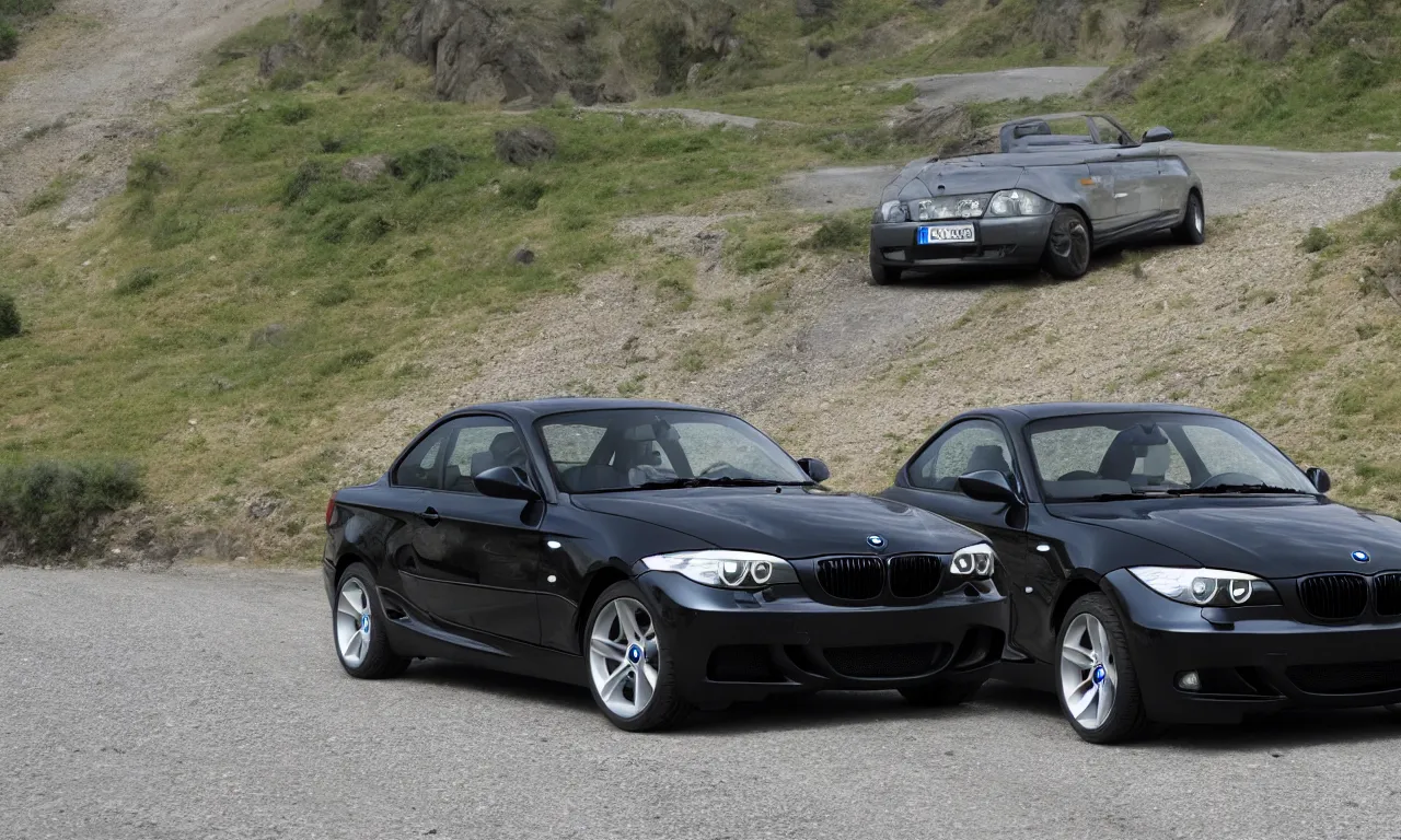 Image similar to beautiful black bmw 2 0 0 3 driving on the road uhd 4 k colors