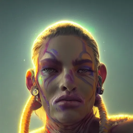 Image similar to detailed portrait of a futuristic sci - fi shaman in a natural scene. beautiful lighting. trending on artstation.