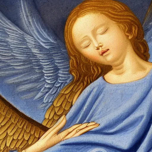 Prompt: an angel asleep on cloud bed medieval painting ultra realistic fine detail
