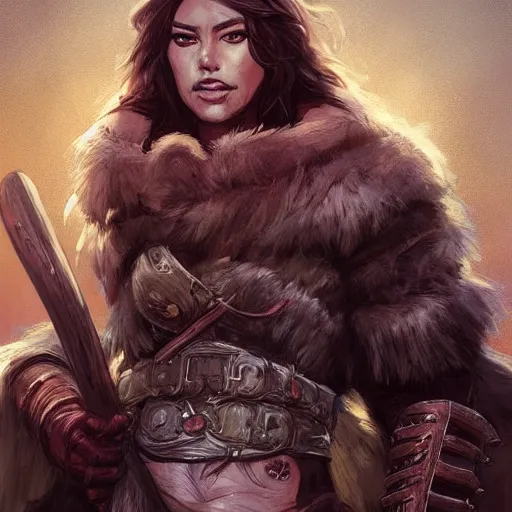 Image similar to female barbarian warrior in furs, art by artgerm and greg rutkowski and magali villeneuve, d & d, fantasy, portrait, highly detailed, headshot, digital painting, trending on artstation, concept art, sharp focus, illustration