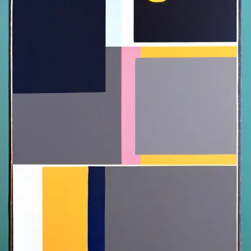 Image similar to A abstract painting in the style of Tatsuro Kiuchi, flat colour-block style, black, navy, olive, mustard, geometric abstraction, painting of a vintage phone, modern pastel colours